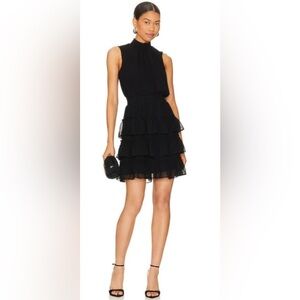 1 State Sleeveless Mock Neck Ruffle Dress in Rich Black. Size Large.